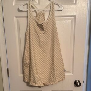 Stylish Cream Checkered Women's Shorts Jumpsuit